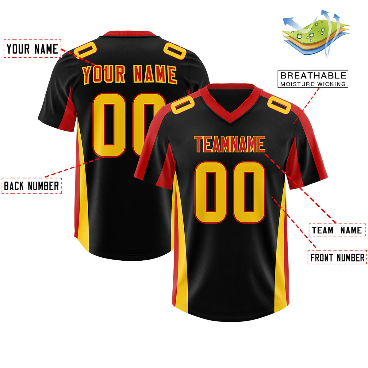 Custom Black Red Side Stripe Pattern Authentic American Football Jersey