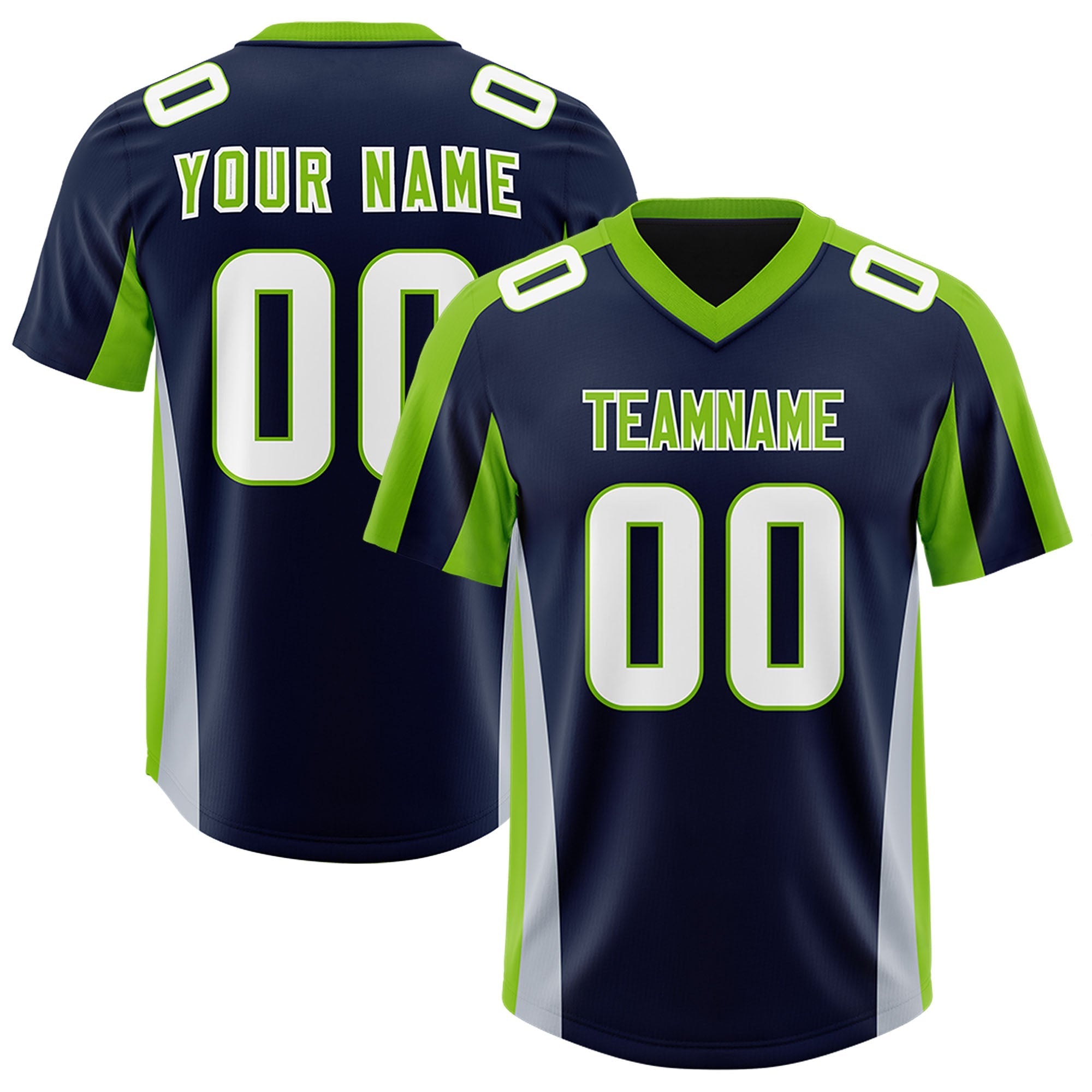Custom Navy Neon Green Side Stripe Pattern Authentic American Football Jersey