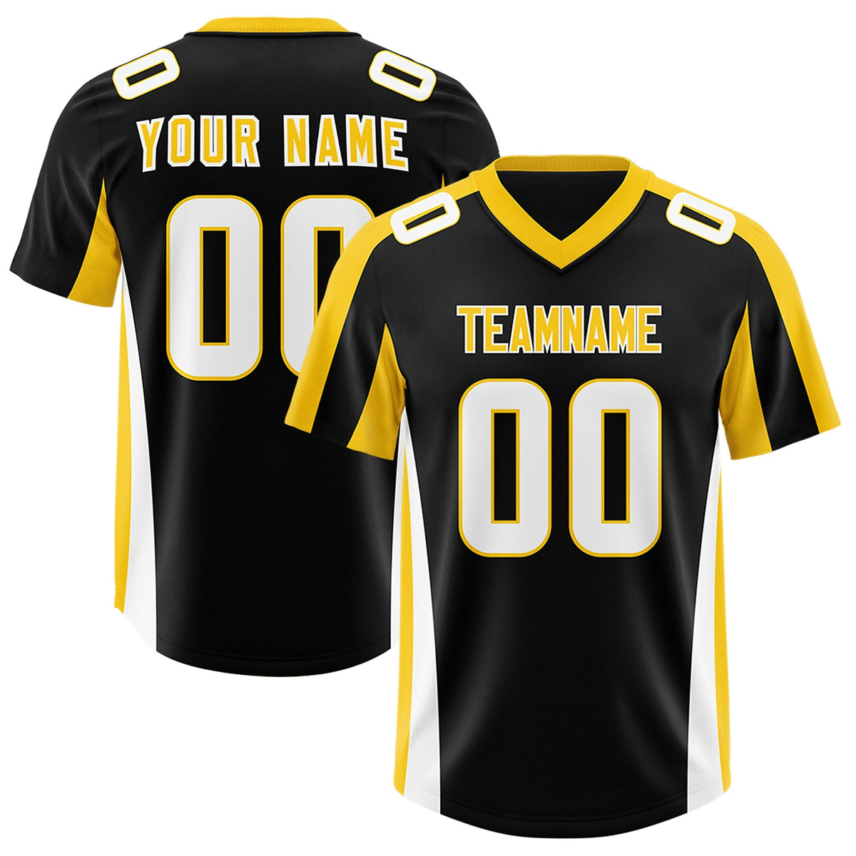 Custom Black Gold Side Stripe Pattern Authentic American Football Jersey