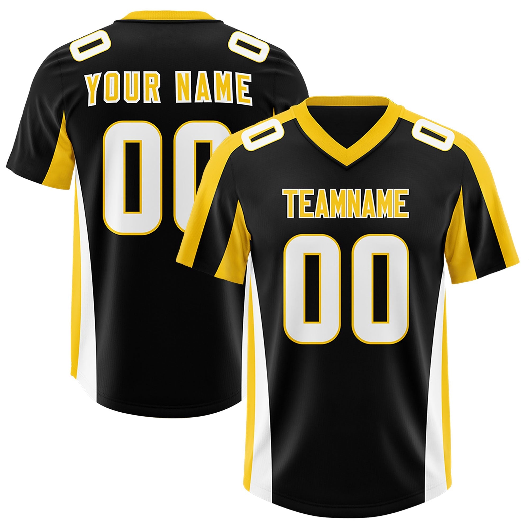 Custom Black Gold Side Stripe Pattern Authentic American Football Jersey