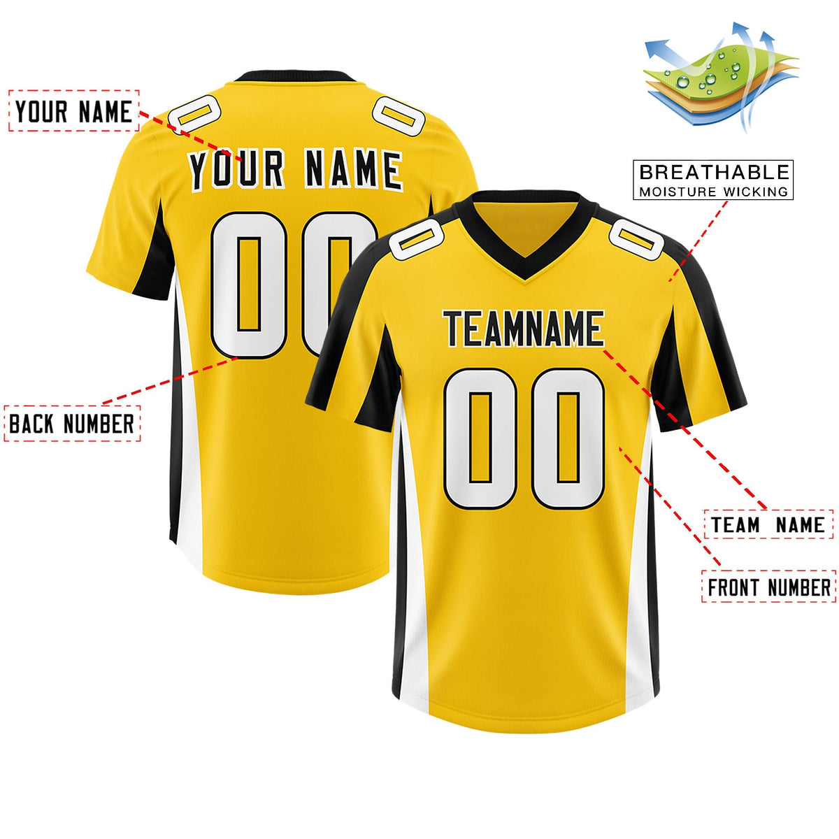 Custom Gold Black Side Stripe Pattern Authentic American Football Jersey