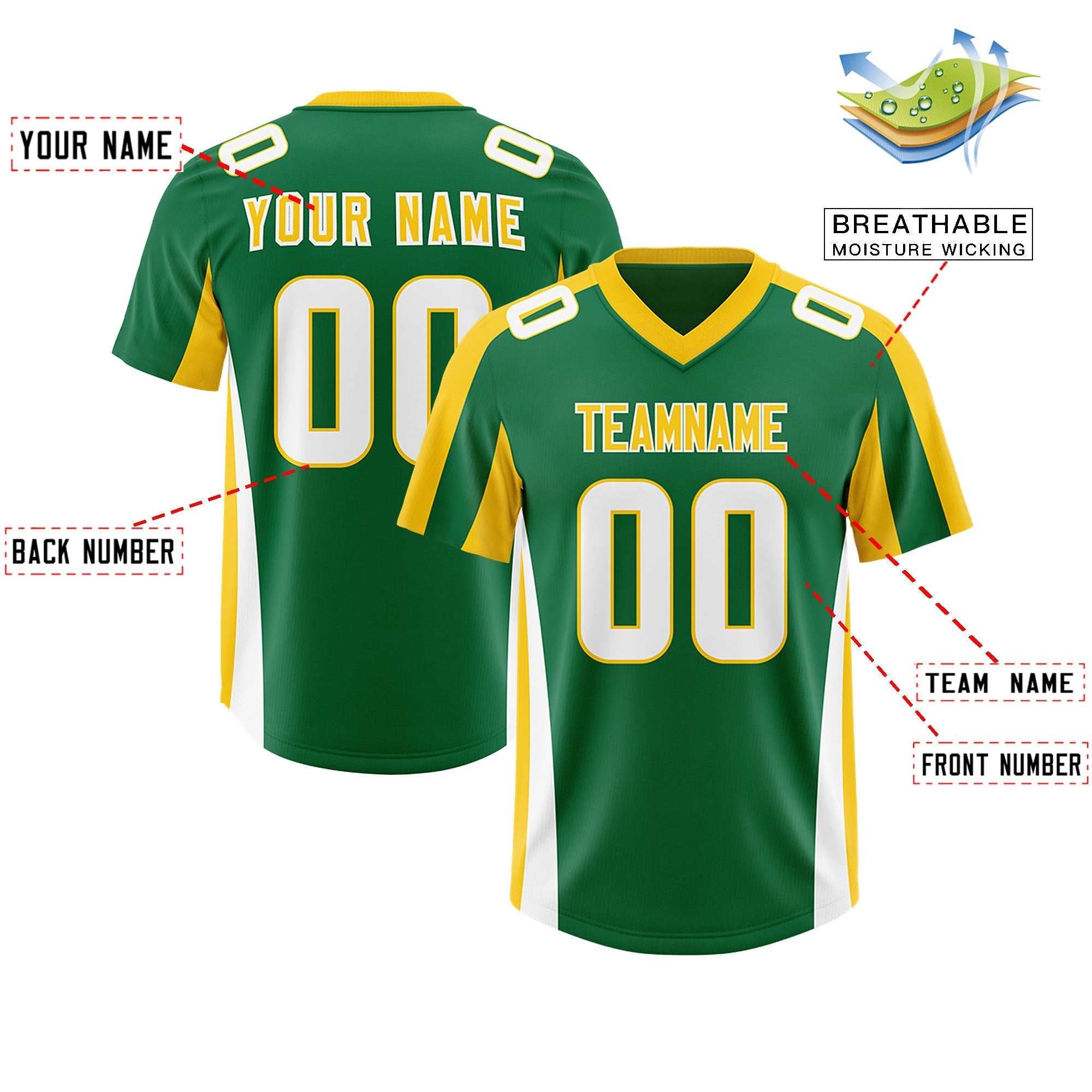 Custom Kelly Green Gold Side Stripe Pattern Authentic American Football Jersey