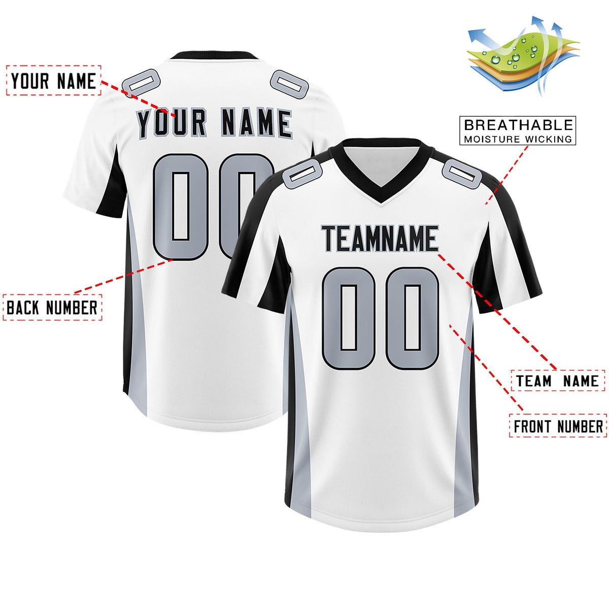 Custom White Black Side Stripe Pattern Authentic American Football Jersey