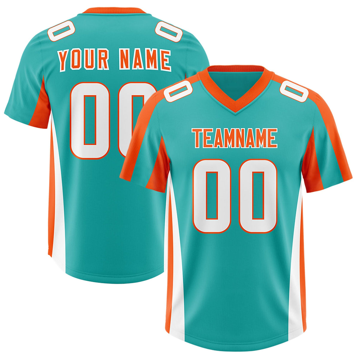 Custom Aqua Orange Side Stripe Pattern Authentic American Football Jersey