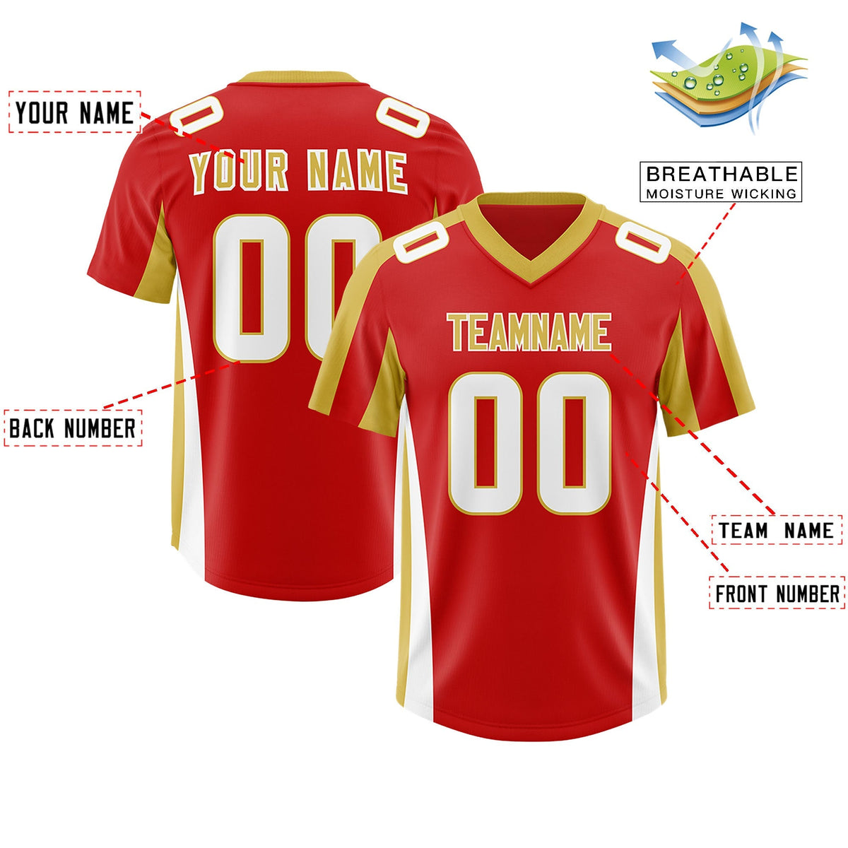 Custom Red Old Gold Side Stripe Pattern Authentic American Football Jersey