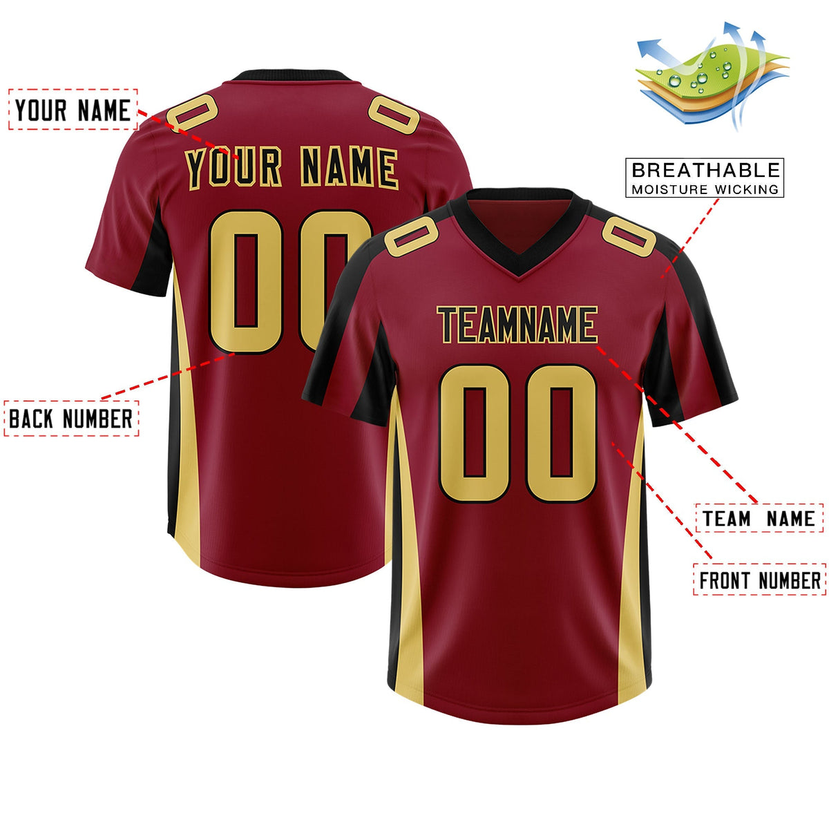 Custom Crimson Black Side Stripe Pattern Authentic American Football Jersey