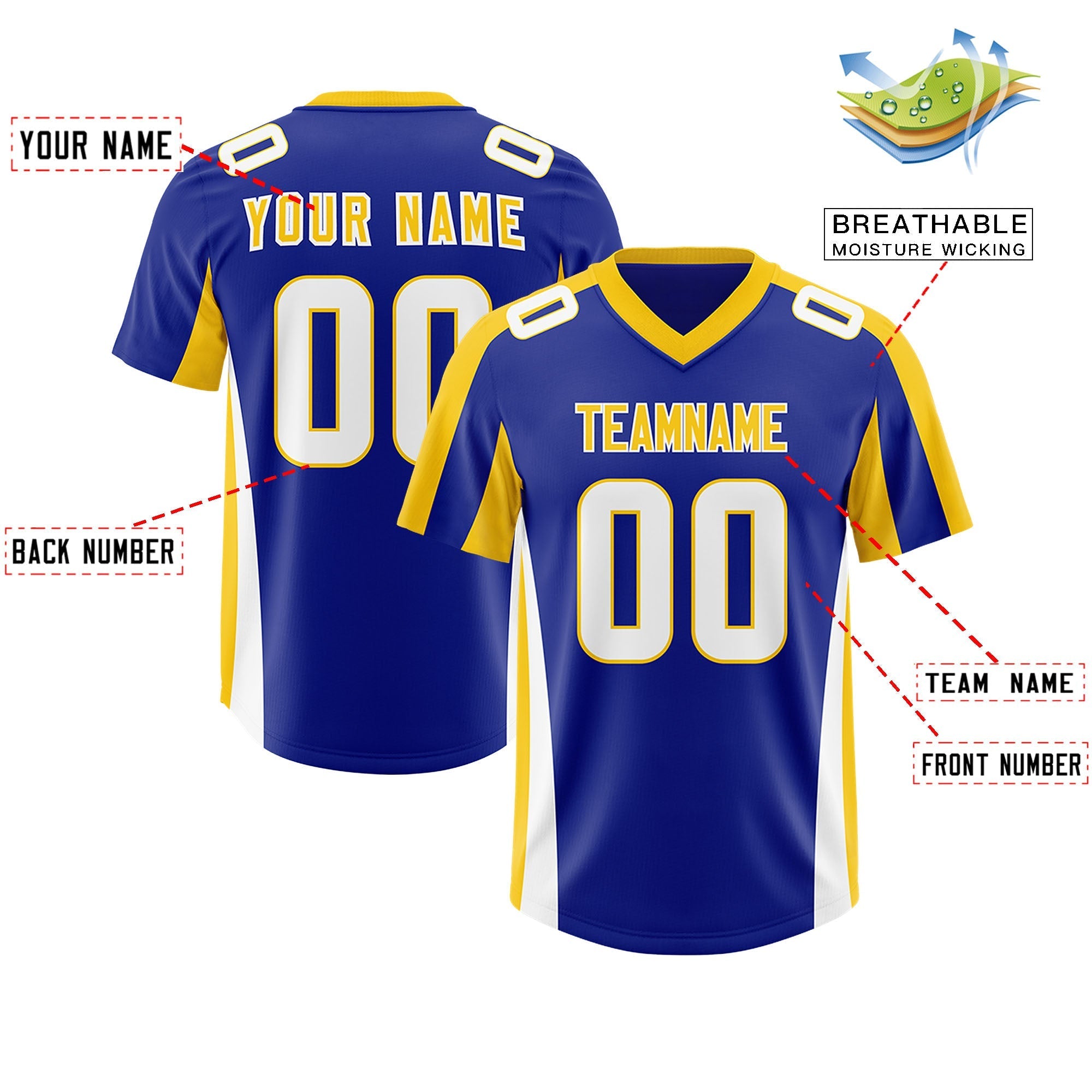 Custom Royal Gold Side Stripe Pattern Authentic American Football Jersey