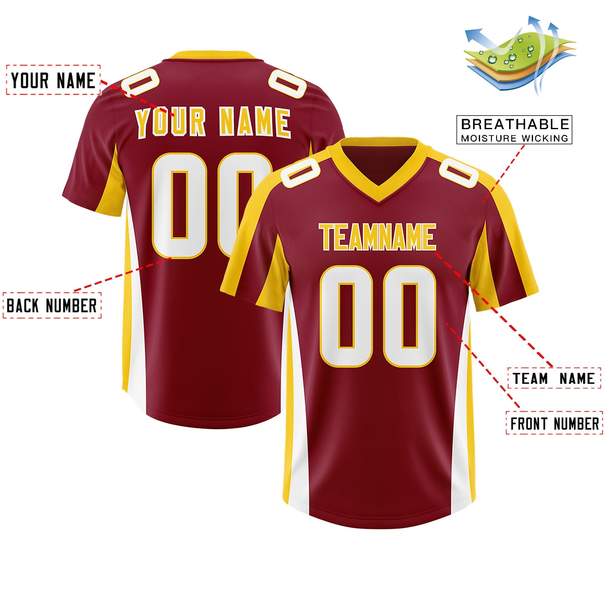 Custom Crimson Gold Side Stripe Pattern Authentic American Football Jersey