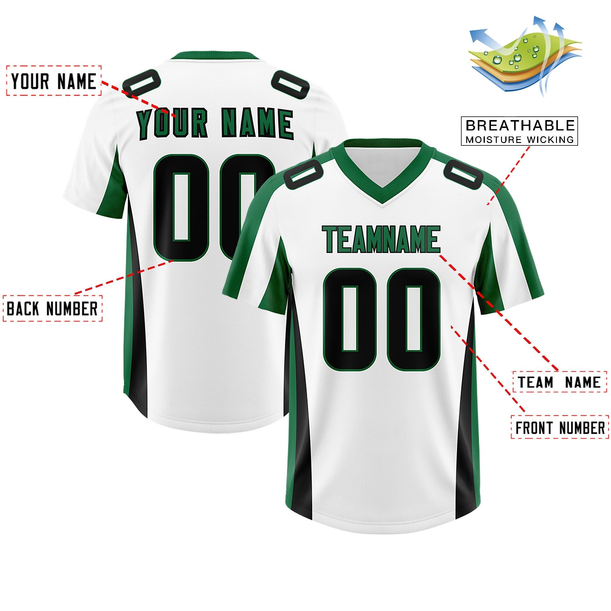 Custom White Kelly Green Side Stripe Pattern Authentic American Football Jersey