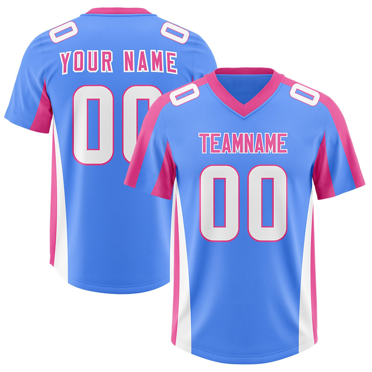 Custom Powder Blue Pink Side Stripe Pattern Authentic American Football Jersey