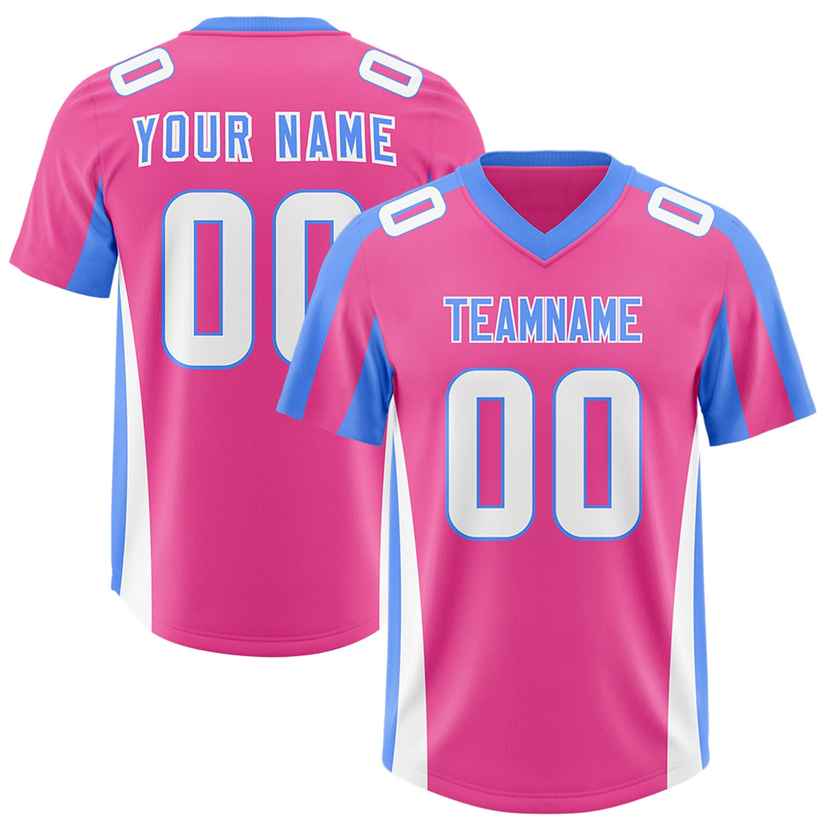 Custom Pink Powder Blue Side Stripe Pattern Authentic American Football Jersey