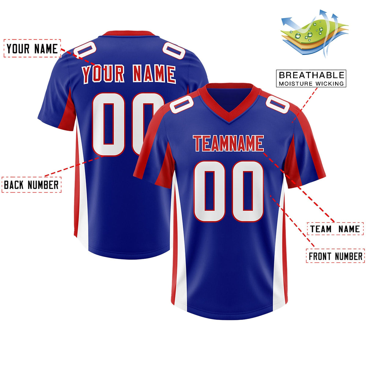 Custom Royal Red Side Stripe Pattern Authentic American Football Jersey