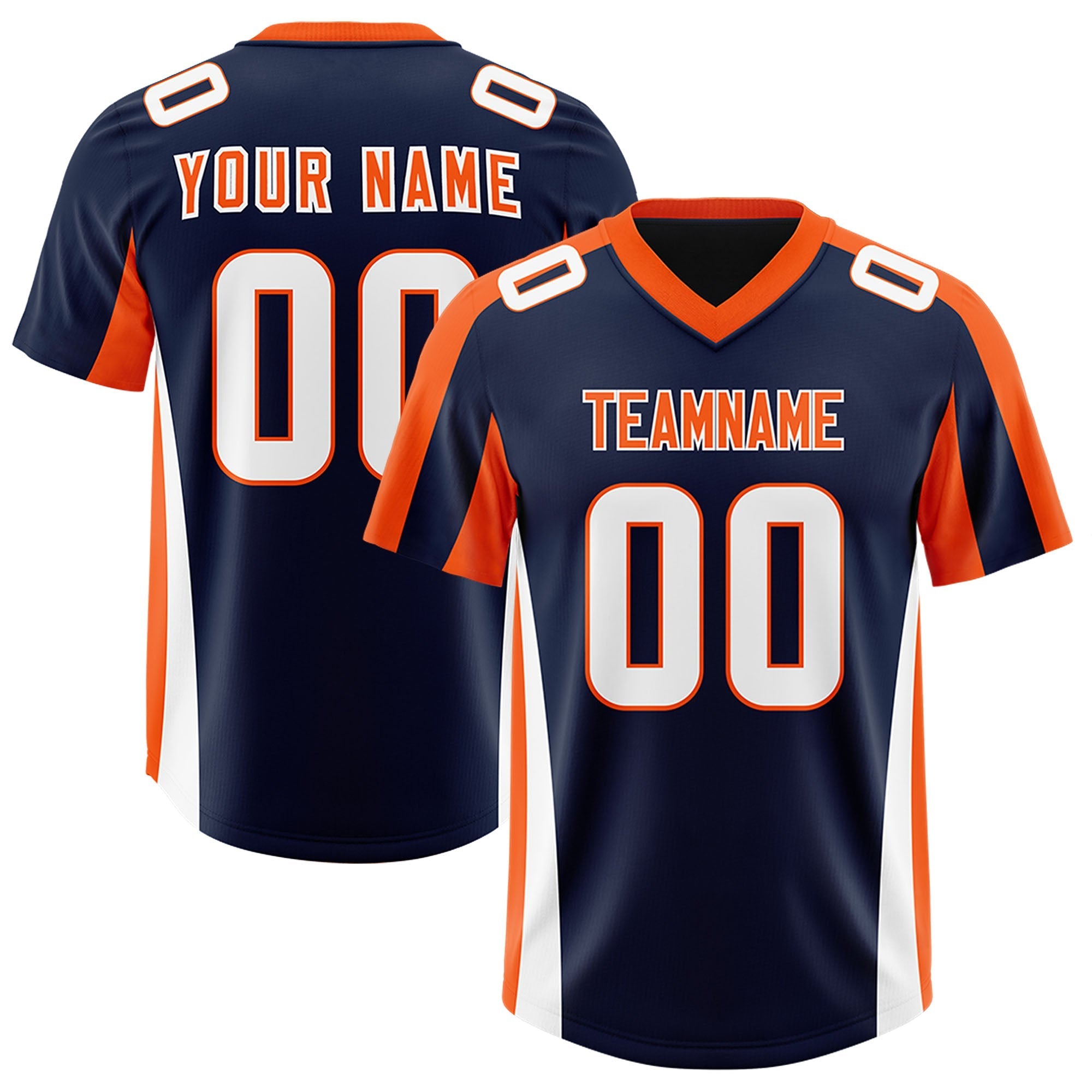 Custom Navy Orange Side Stripe Pattern Authentic American Football Jersey