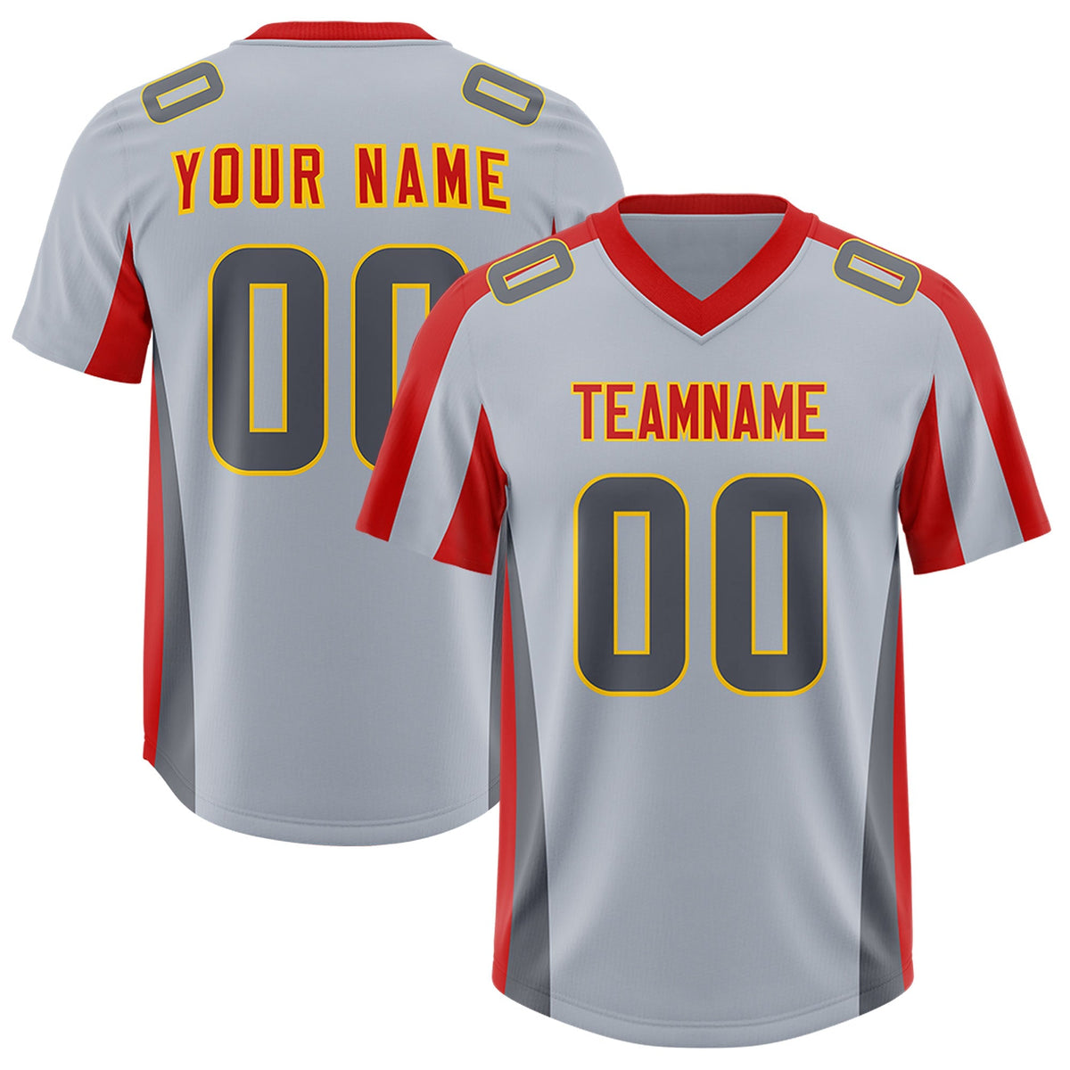 Custom Silver Red Side Stripe Pattern Authentic American Football Jersey