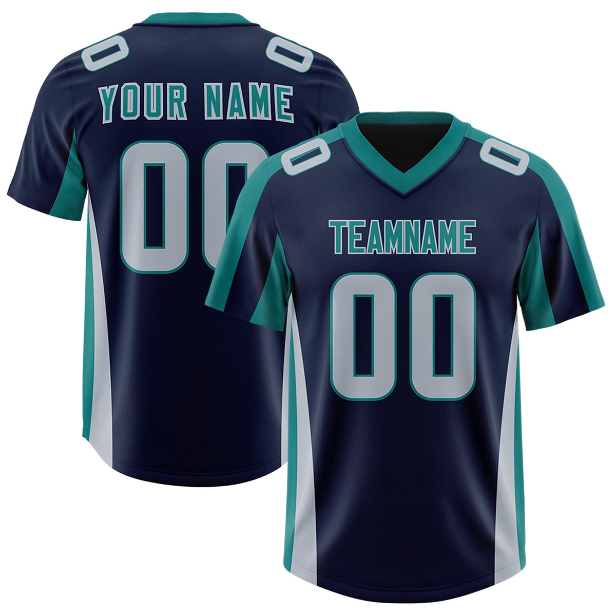Custom Navy Aqua Side Stripe Pattern Authentic American Football Jersey