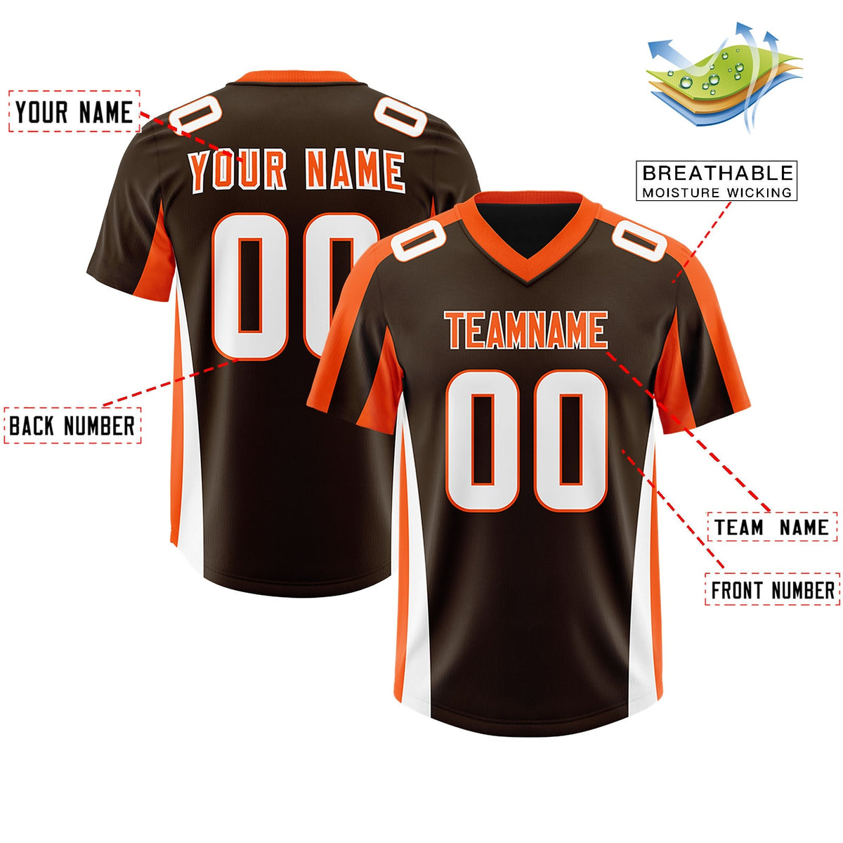 Custom Brown Orange Side Stripe Pattern Authentic American Football Jersey