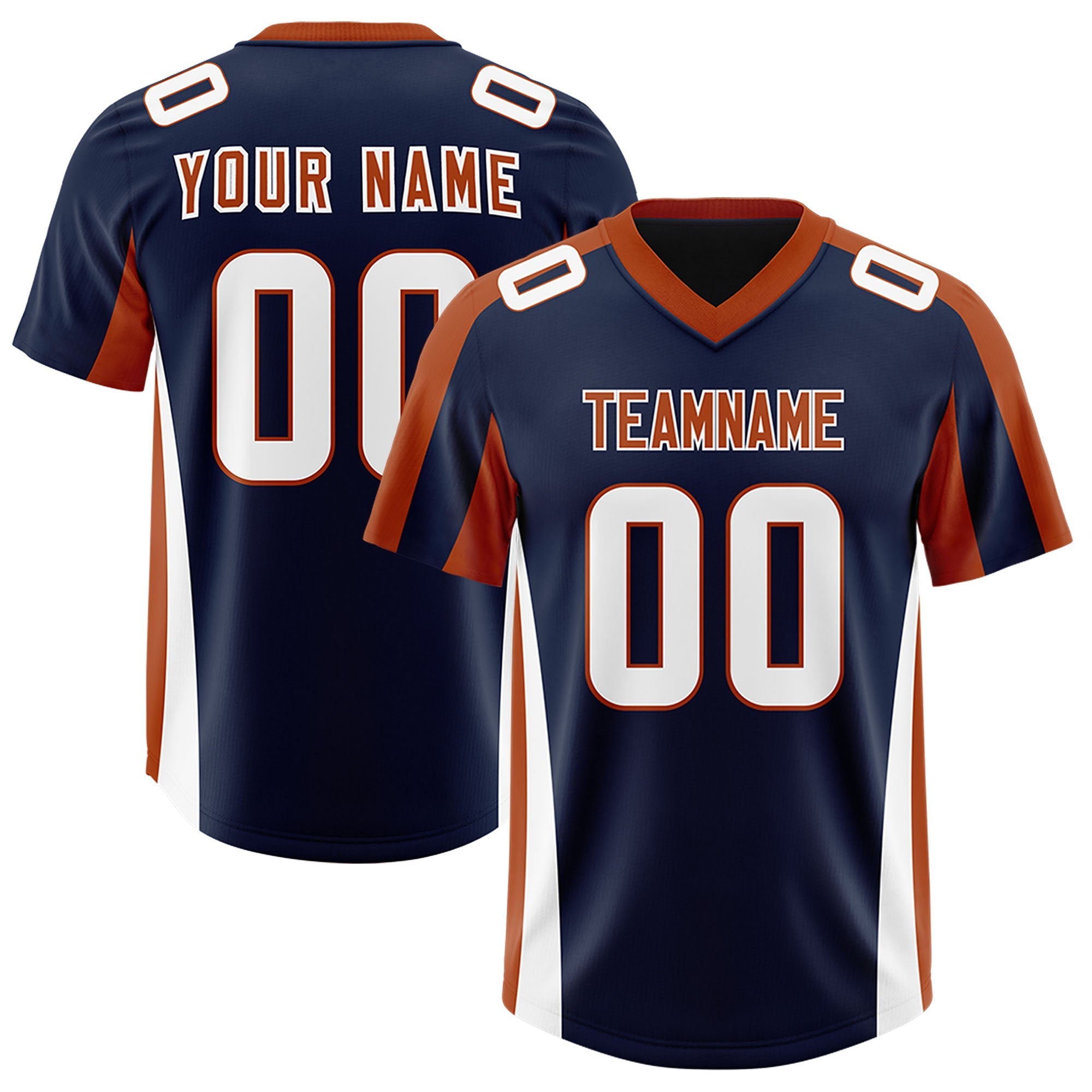 Custom Navy Texas Orange Side Stripe Pattern Authentic American Football Jersey