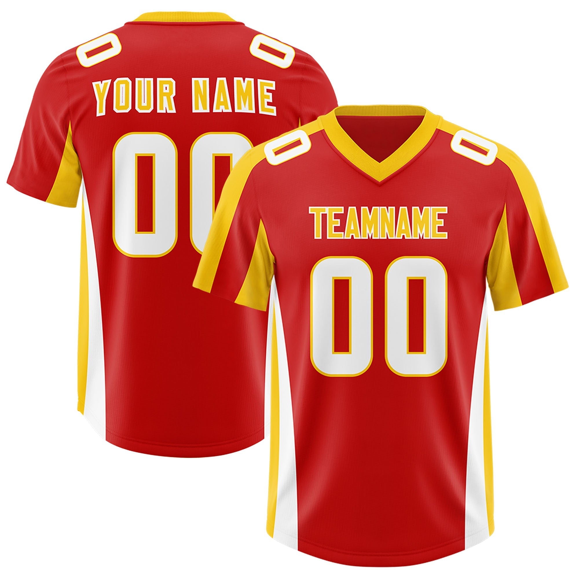 Custom Red Gold Side Stripe Pattern Authentic American Football Jersey