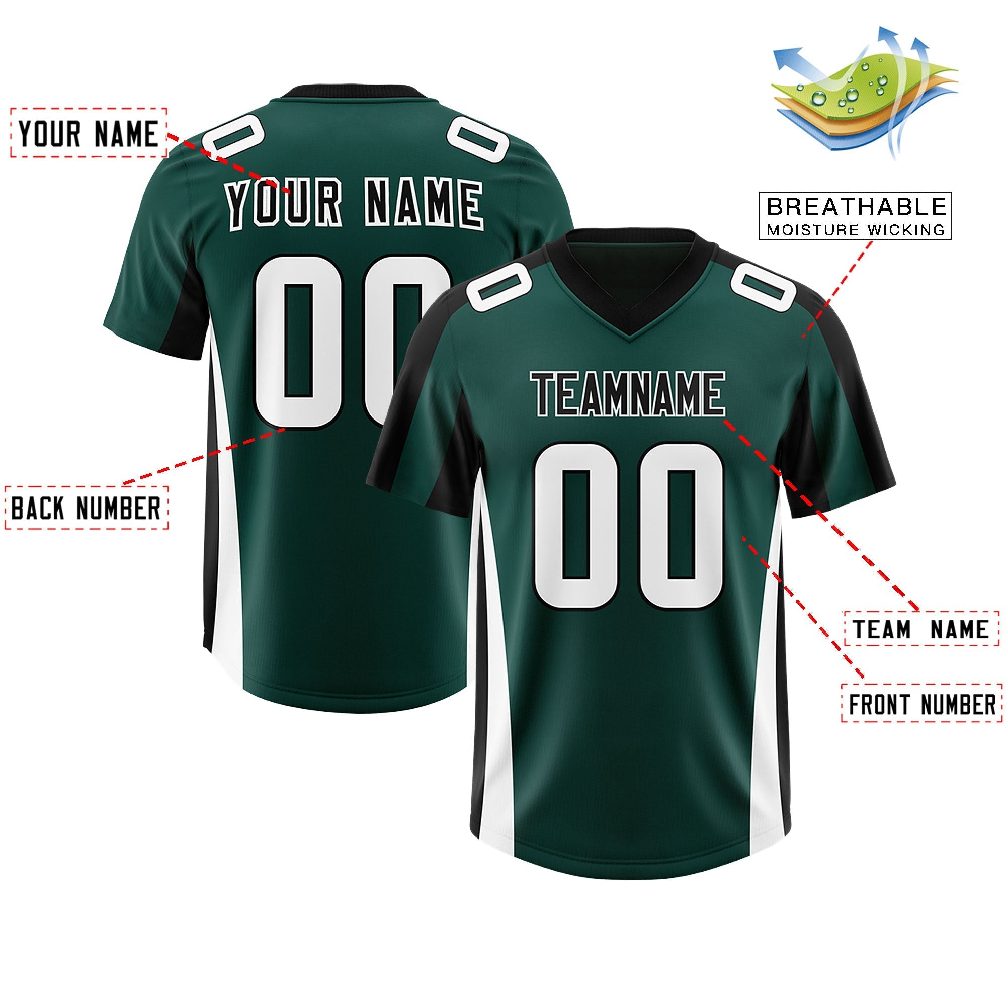Custom Midnight Green Black Side Stripe Pattern Authentic American Football Jersey