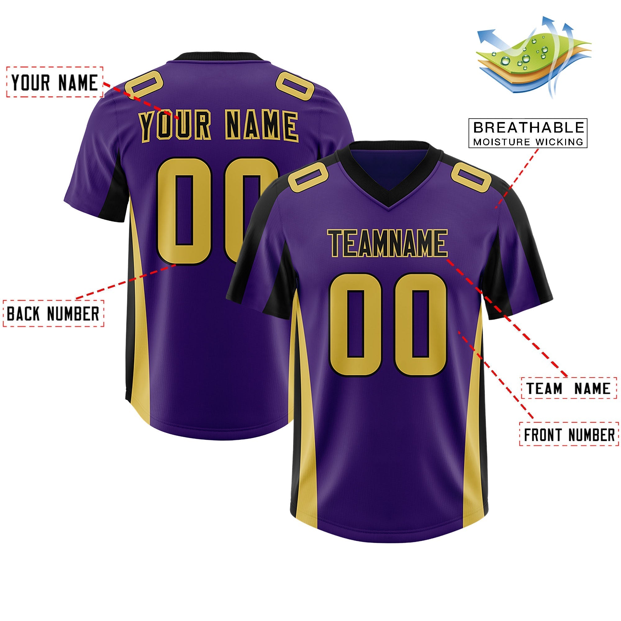 Custom Purple Black Side Stripe Pattern Authentic American Football Jersey