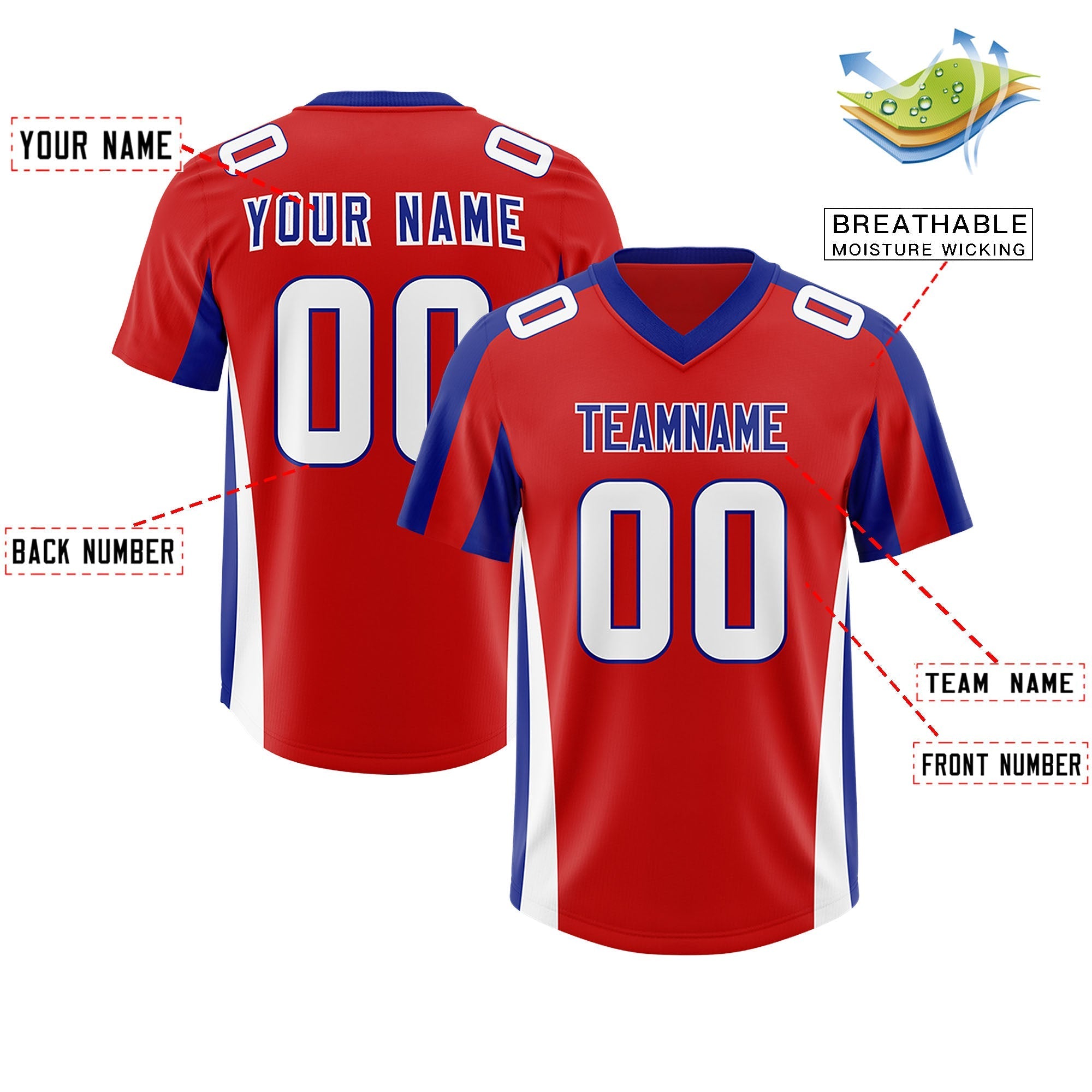Custom Red Royal Side Stripe Pattern Authentic American Football Jersey