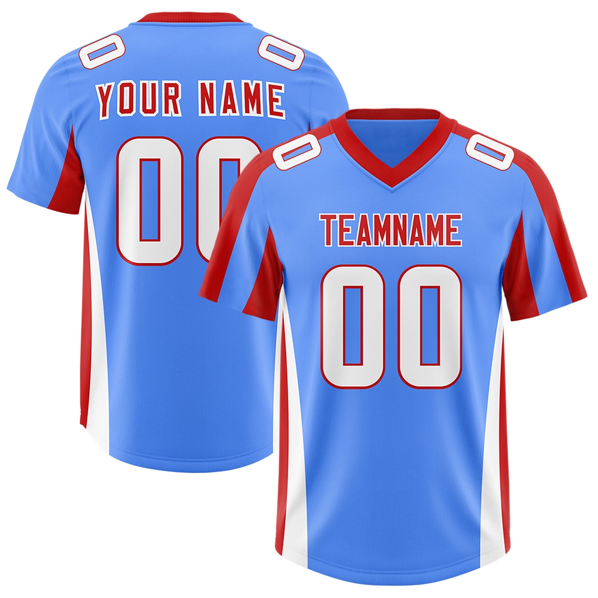 Custom Powder Blue Red Side Stripe Pattern Authentic American Football Jersey