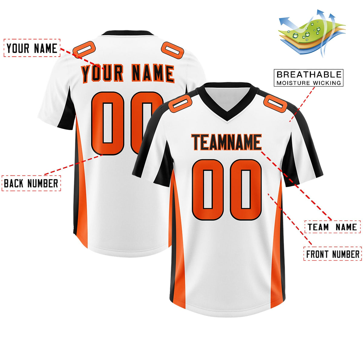 Custom White Black Side Stripe Pattern Authentic American Football Jersey