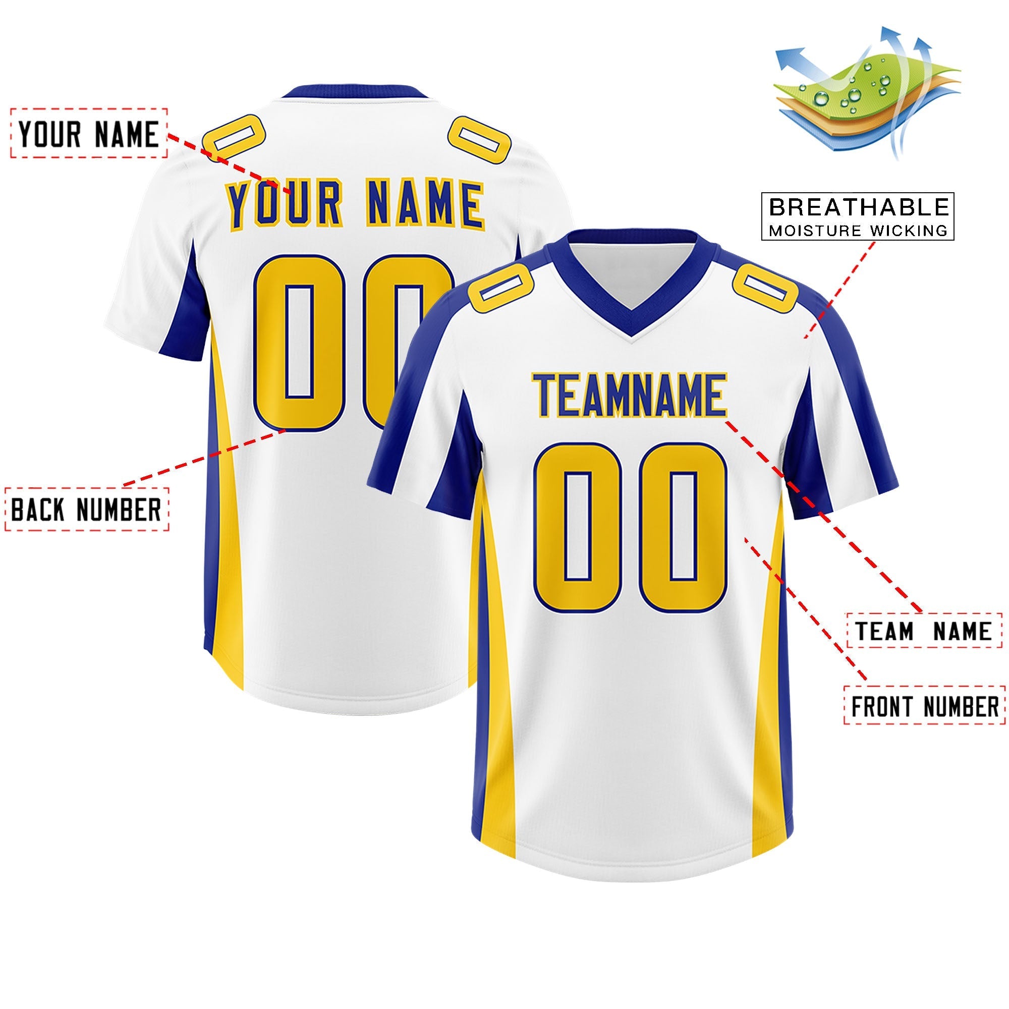 Custom White Royal Side Stripe Pattern Authentic American Football Jersey