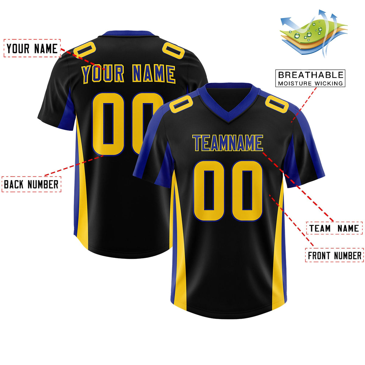 Custom Black Royal Side Stripe Pattern Authentic American Football Jersey
