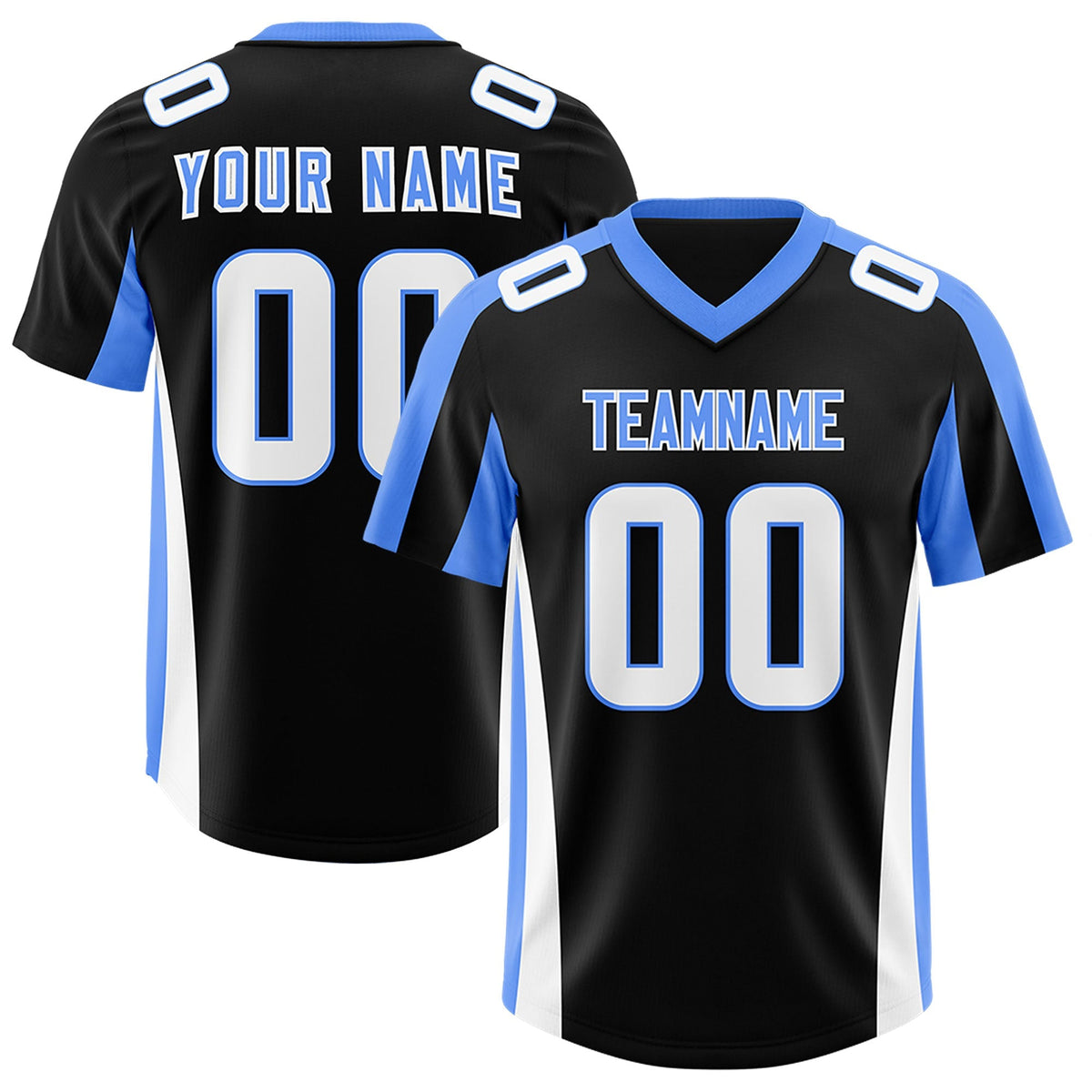 Custom Black Powder Blue Side Stripe Pattern Authentic American Football Jersey