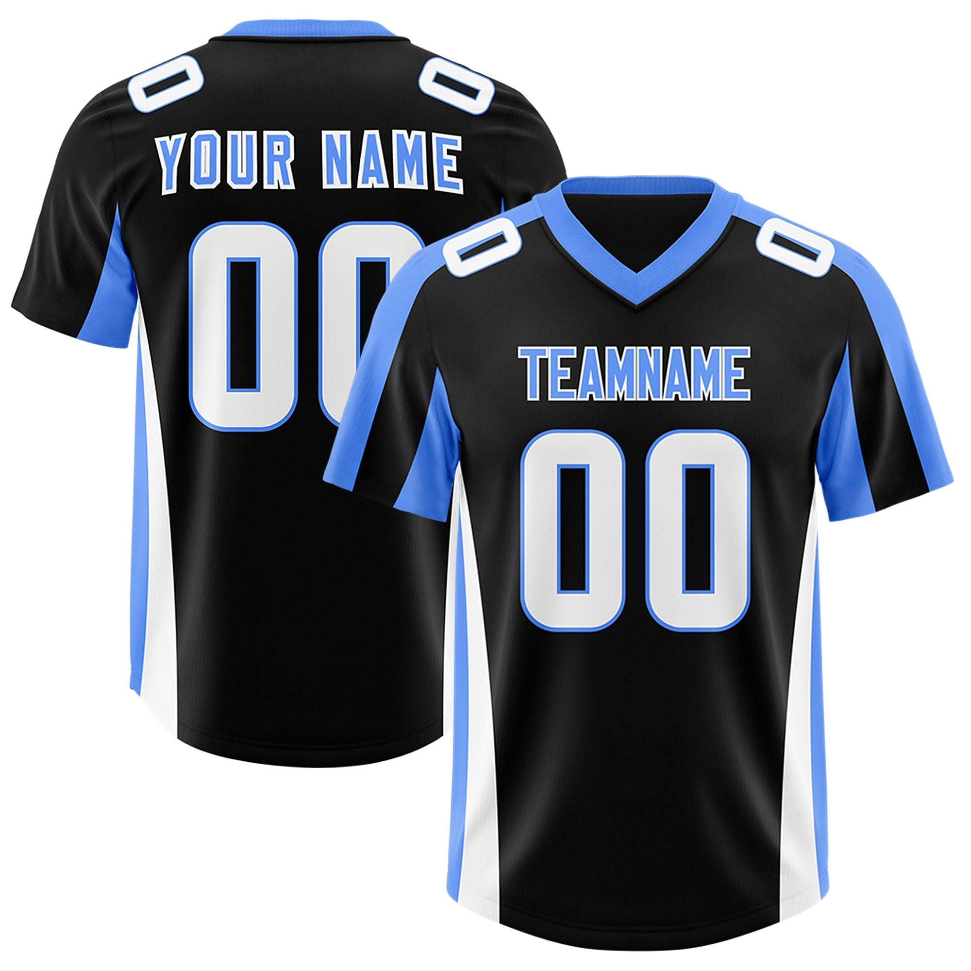 Custom Black Powder Blue Side Stripe Pattern Authentic American Football Jersey