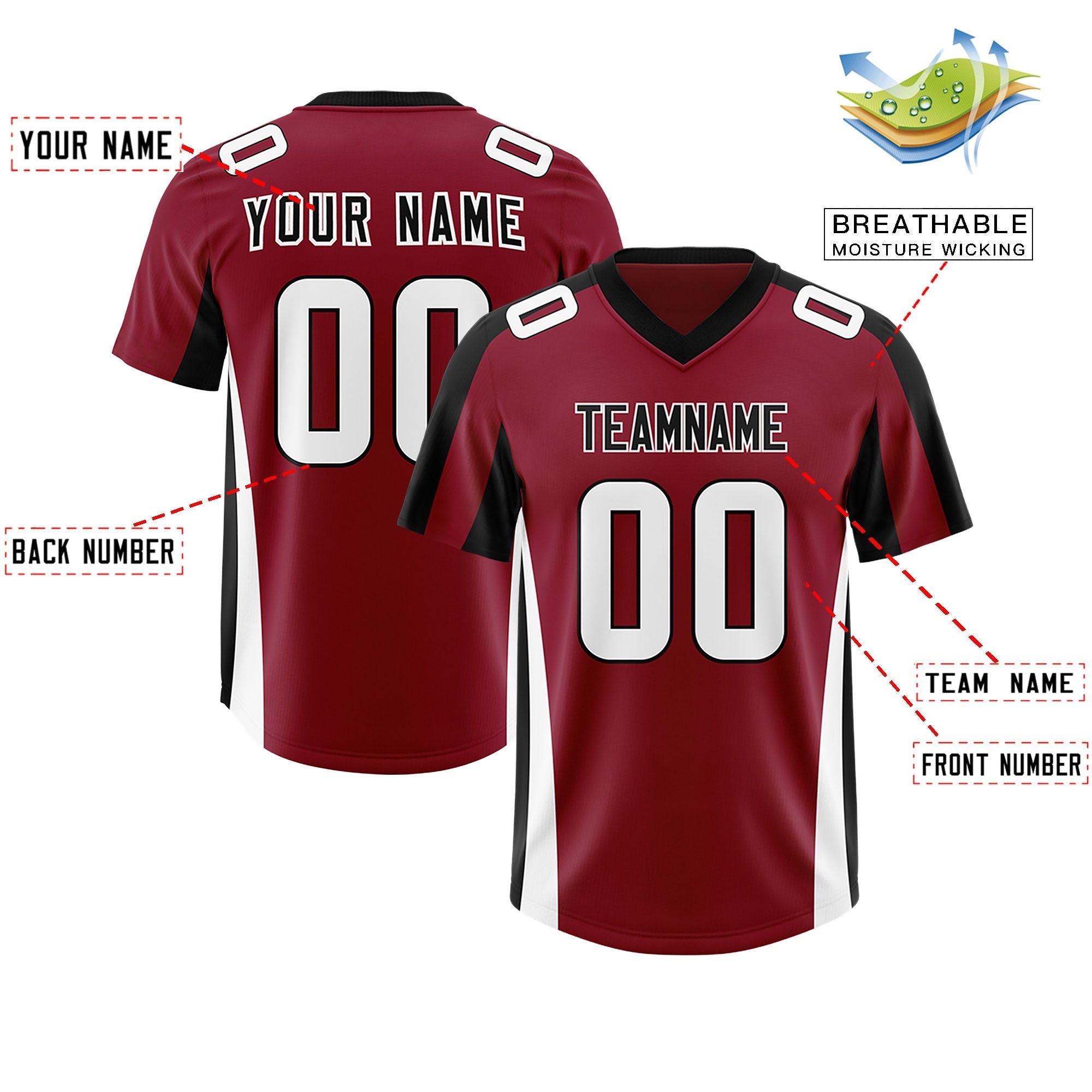 Custom Crimson Black Side Stripe Pattern Authentic American Football Jersey