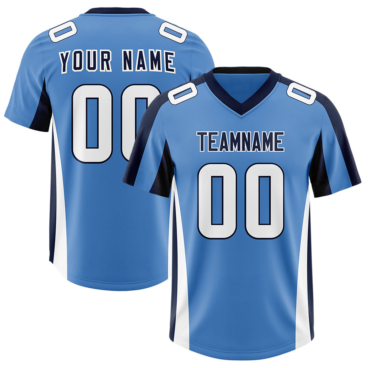 Custom Powder Blue Navy Side Stripe Pattern Authentic American Football Jersey