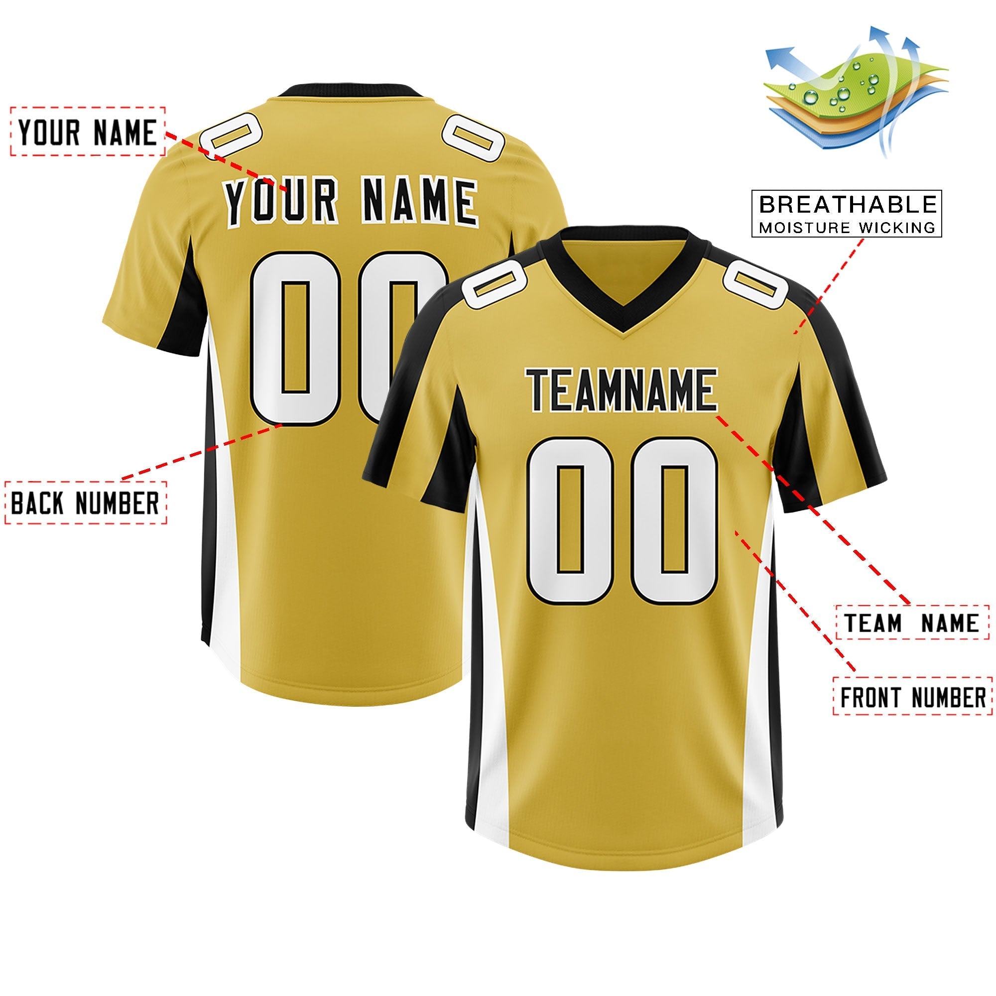 Custom Old Gold Navy Side Stripe Pattern Authentic American Football Jersey