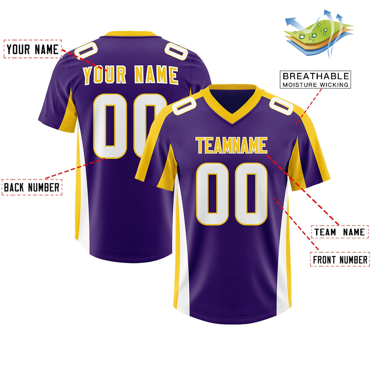 Custom Purple Gold Side Stripe Pattern Authentic American Football Jersey