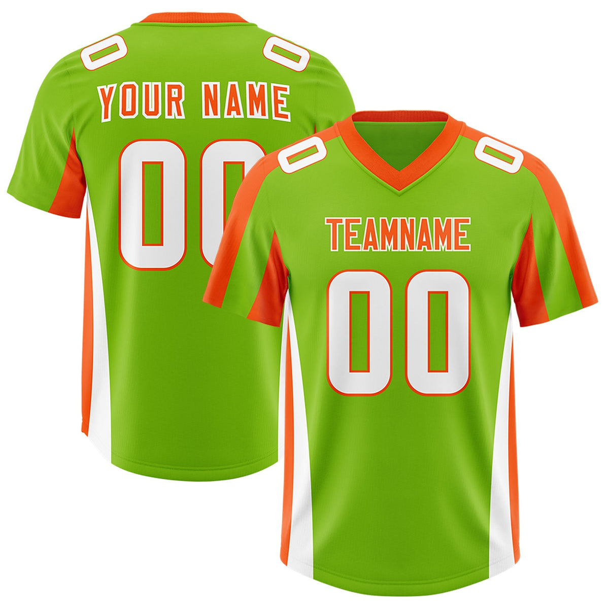 Custom Neon Green Orange Side Stripe Pattern Authentic American Football Jersey