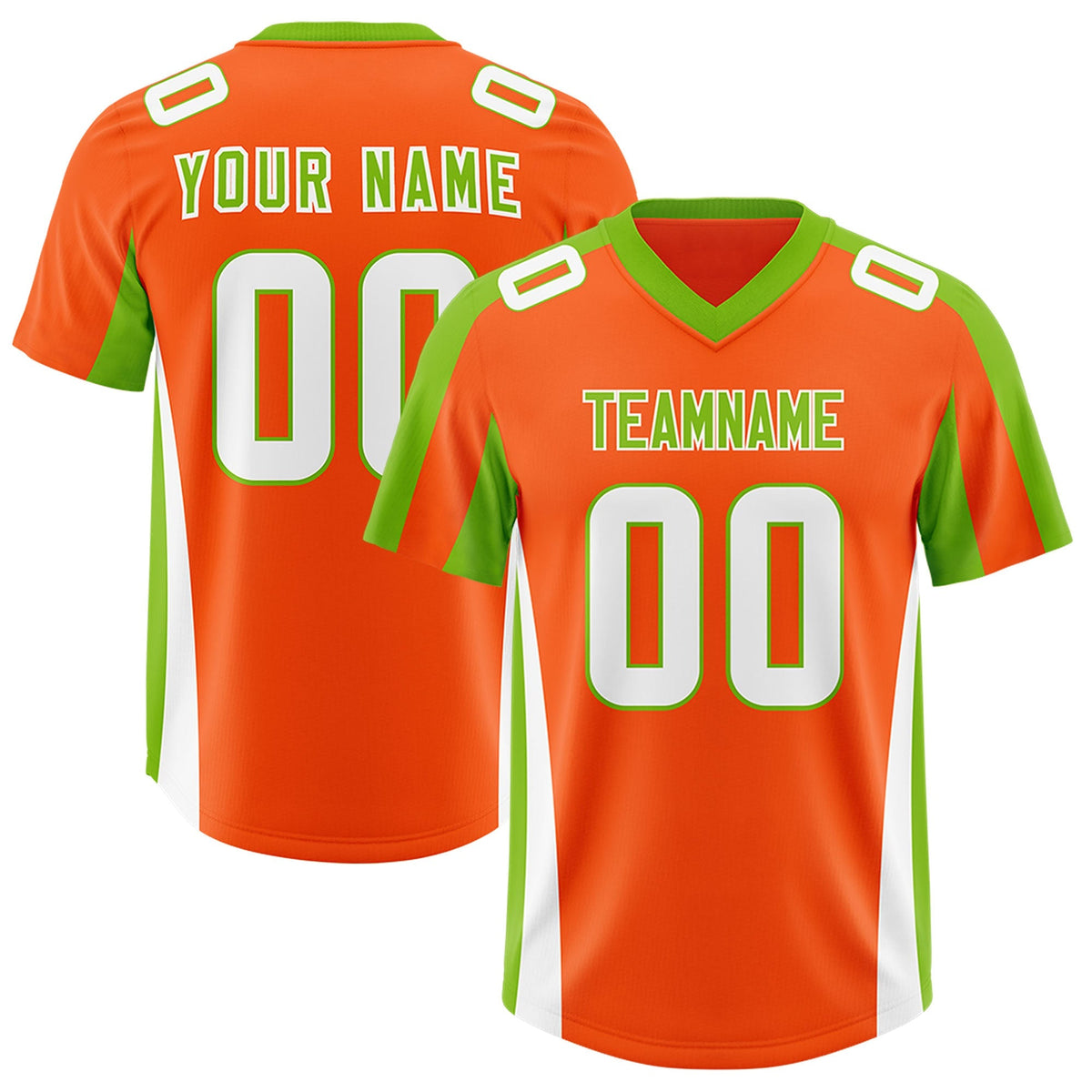 Custom Orange Neon Green Side Stripe Pattern Authentic American Football Jersey