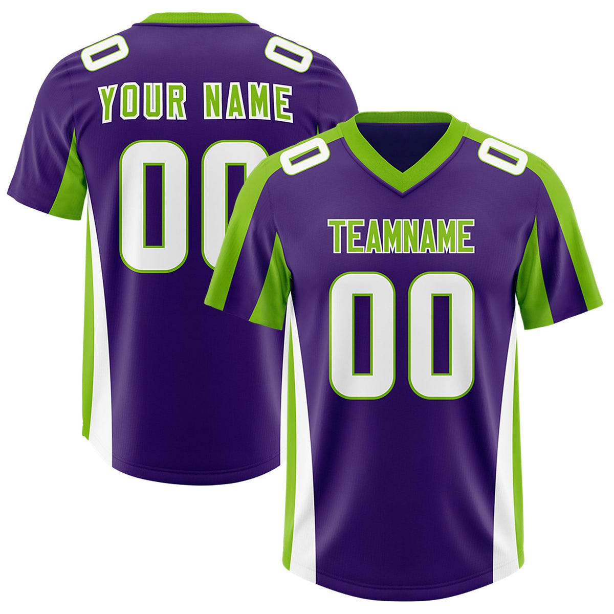 Custom Purple Neon Green Side Stripe Pattern Authentic American Football Jersey