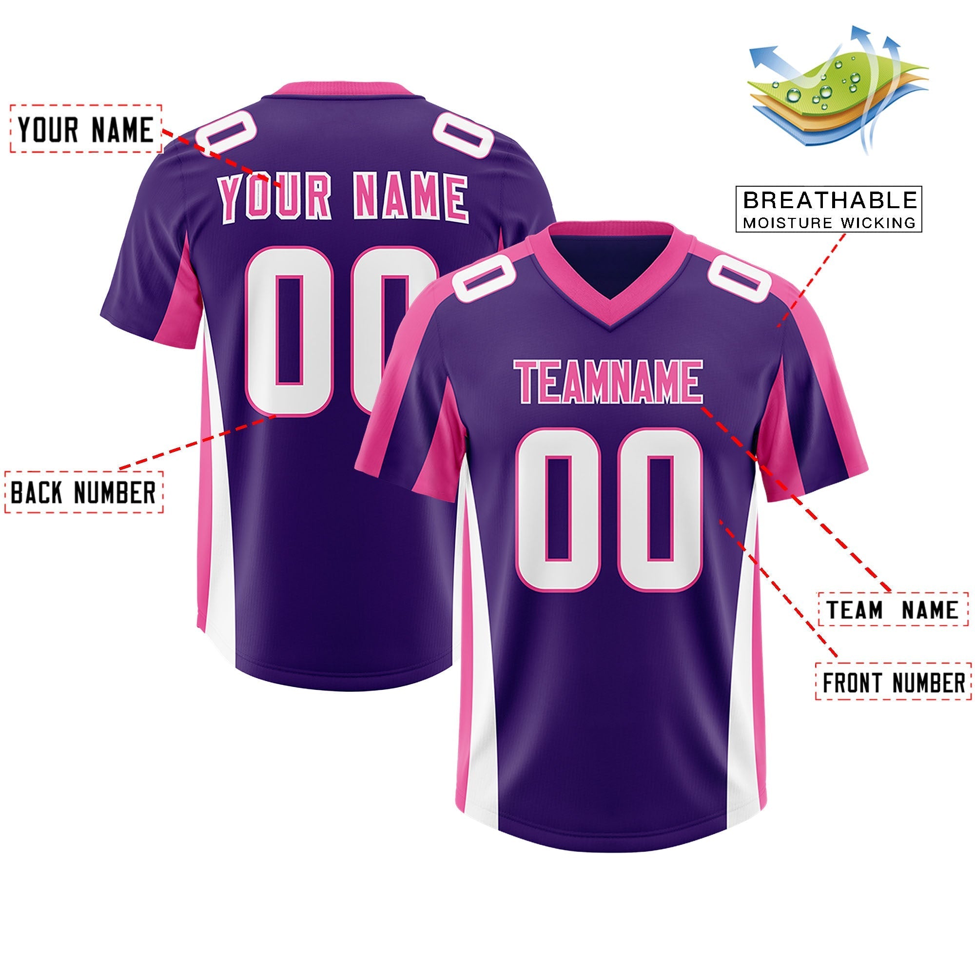 Custom Purple Pink Side Stripe Pattern Authentic American Football Jersey