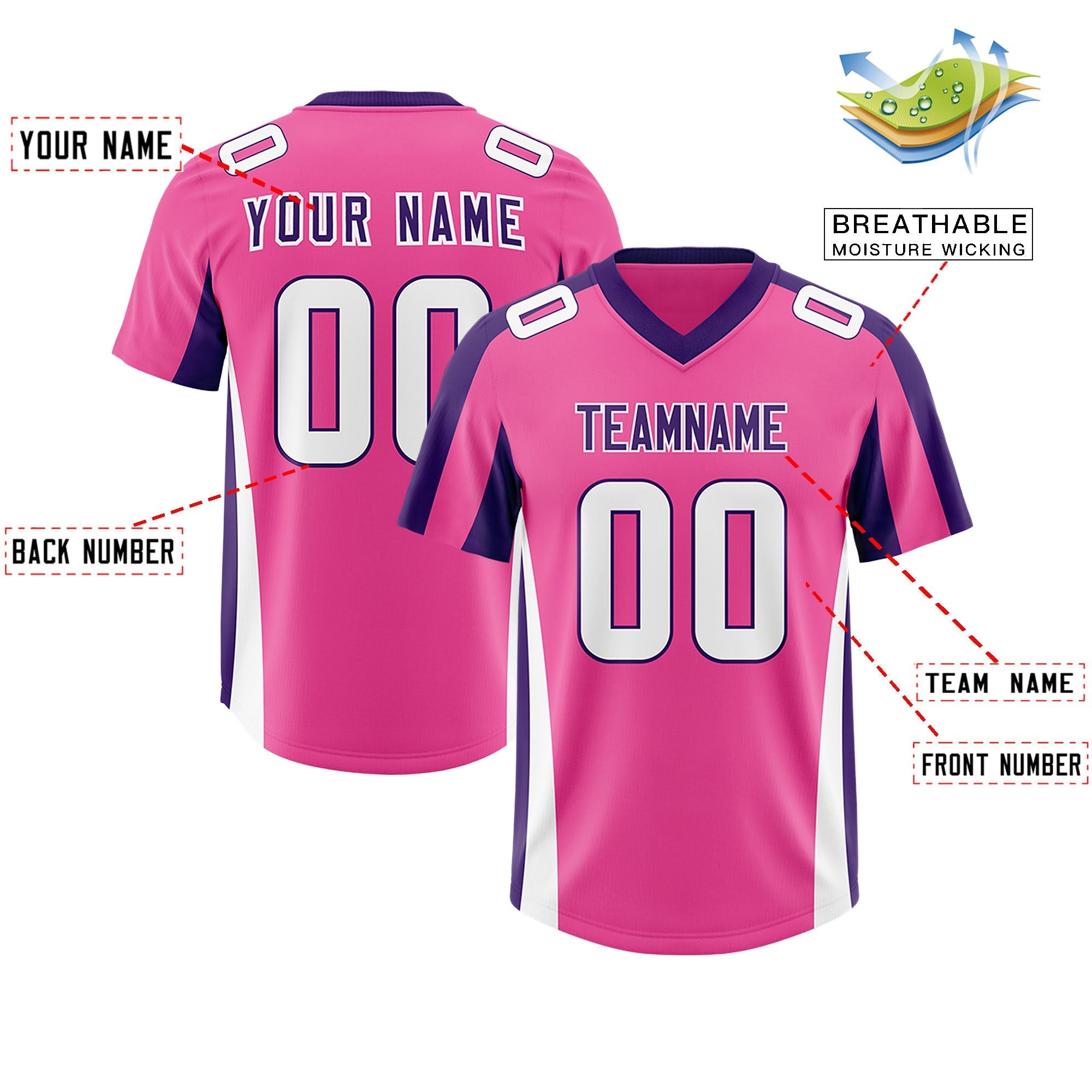 Custom Pink Purple Side Stripe Pattern Authentic American Football Jersey