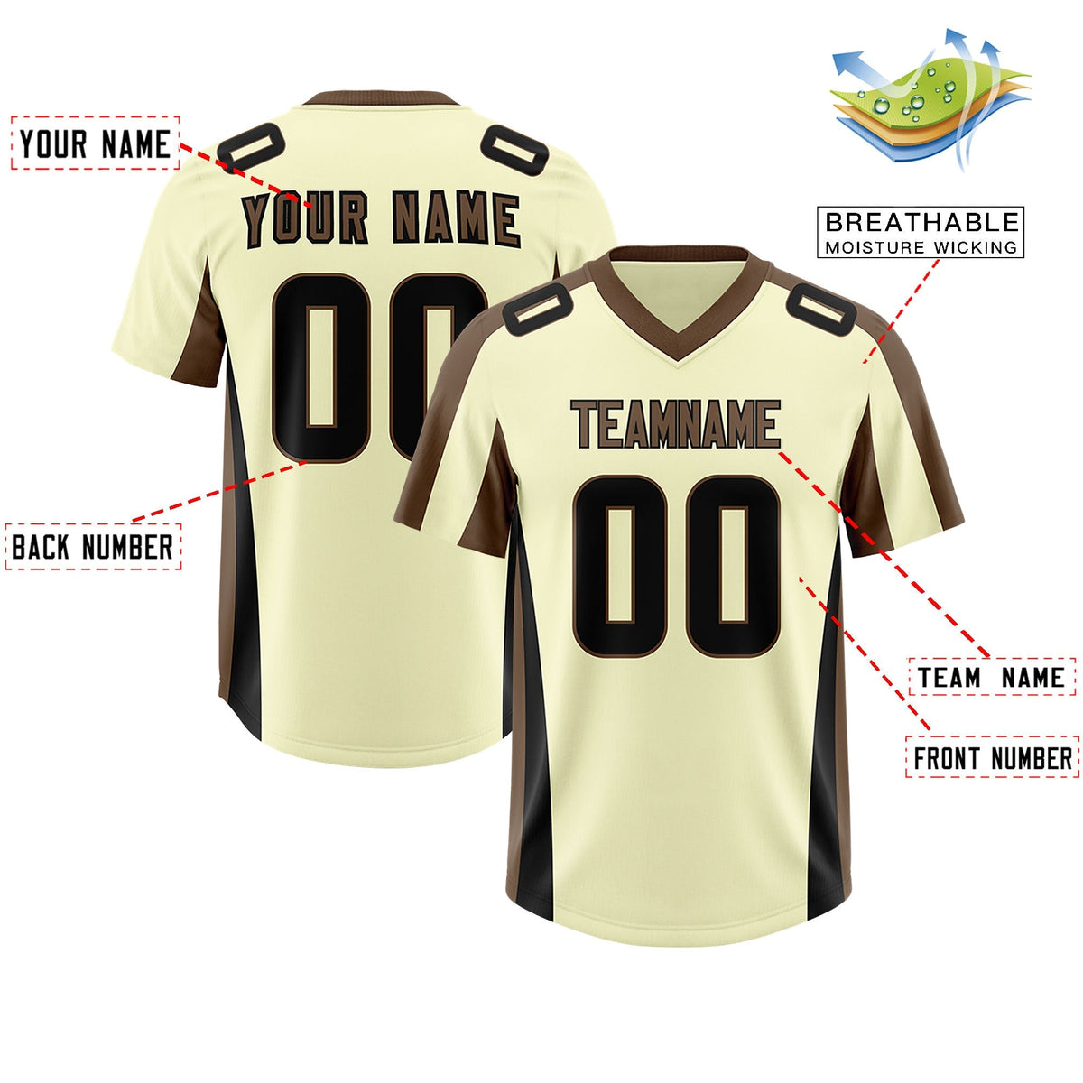 Custom Cream Light Brown Side Stripe Pattern Authentic American Football Jersey