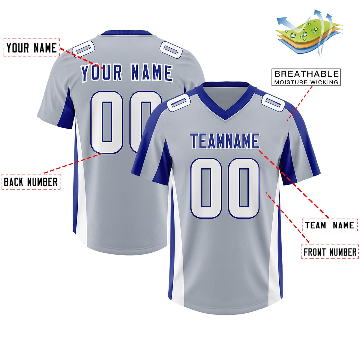 Custom Silver Royal Side Stripe Pattern Authentic American Football Jersey