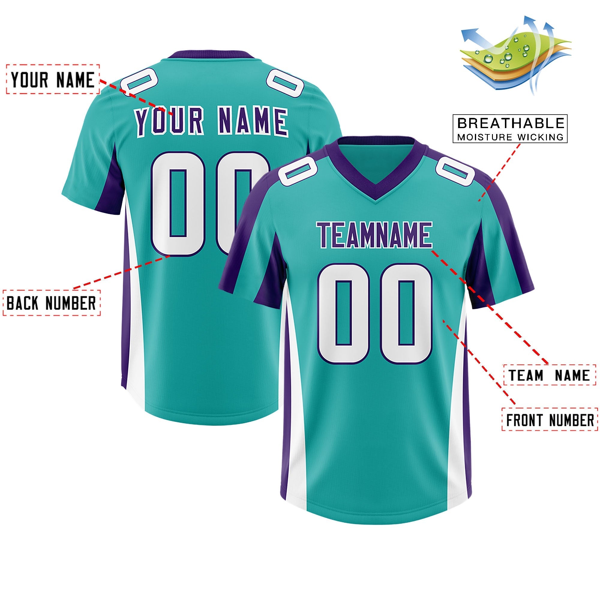 Custom Aqua Purple Side Stripe Pattern Authentic American Football Jersey
