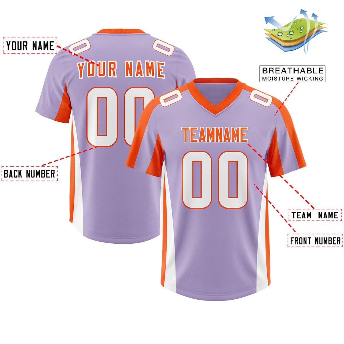 Custom Light Purple Orange Side Stripe Pattern Authentic American Football Jersey