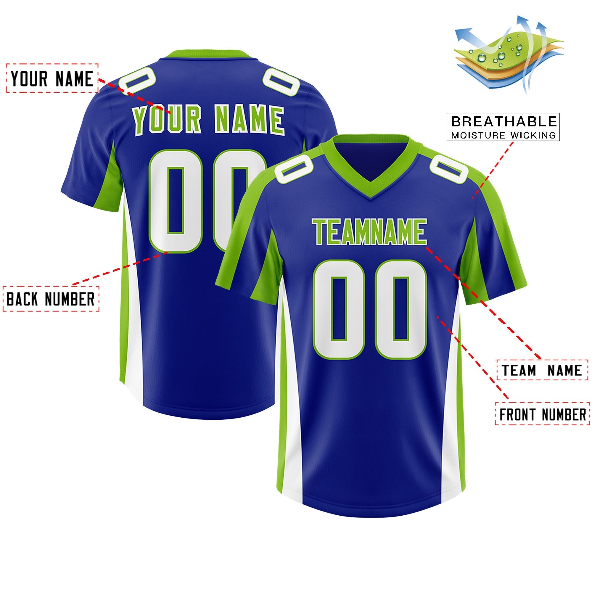 Custom Royal Neon Green Side Stripe Pattern Authentic American Football Jersey