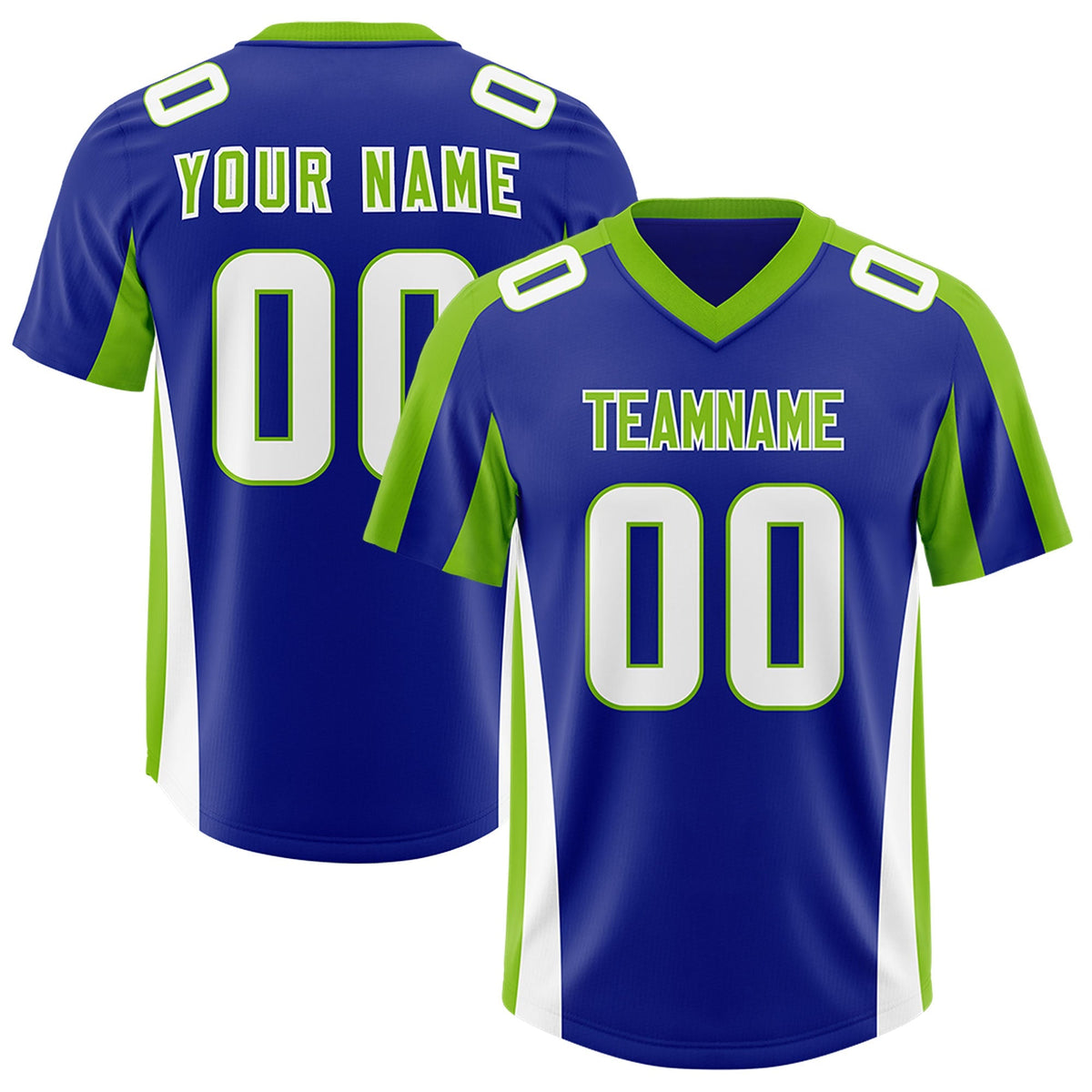 Custom Royal Neon Green Side Stripe Pattern Authentic American Football Jersey