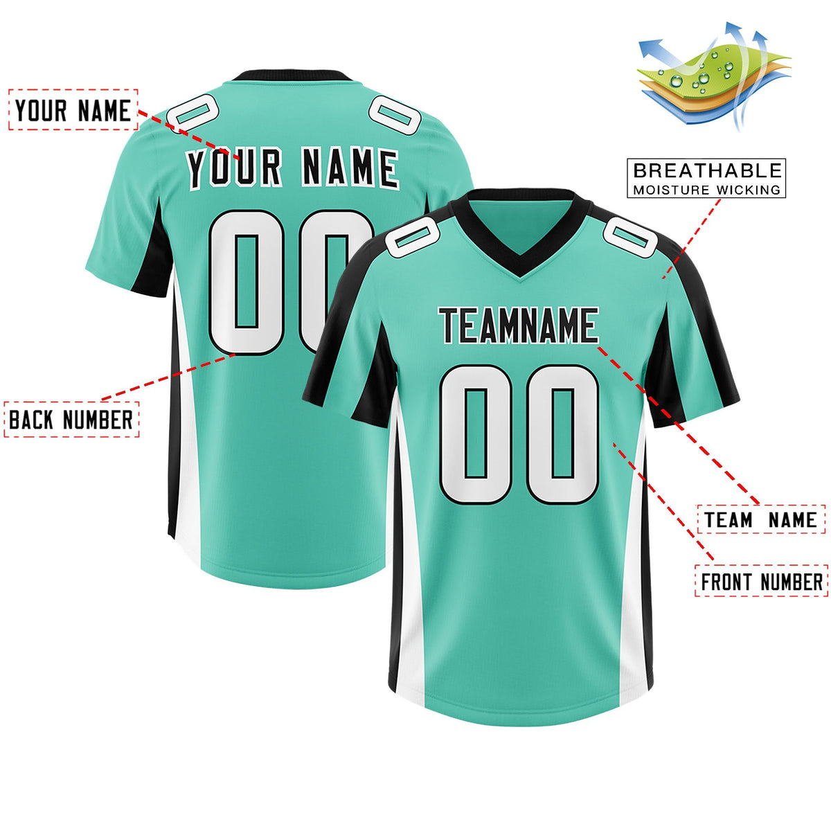 Custom Bright Green Black Side Stripe Pattern Authentic American Football Jersey