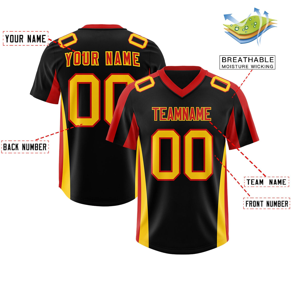 Custom Black Red Side Stripe Pattern Authentic American Football Jersey