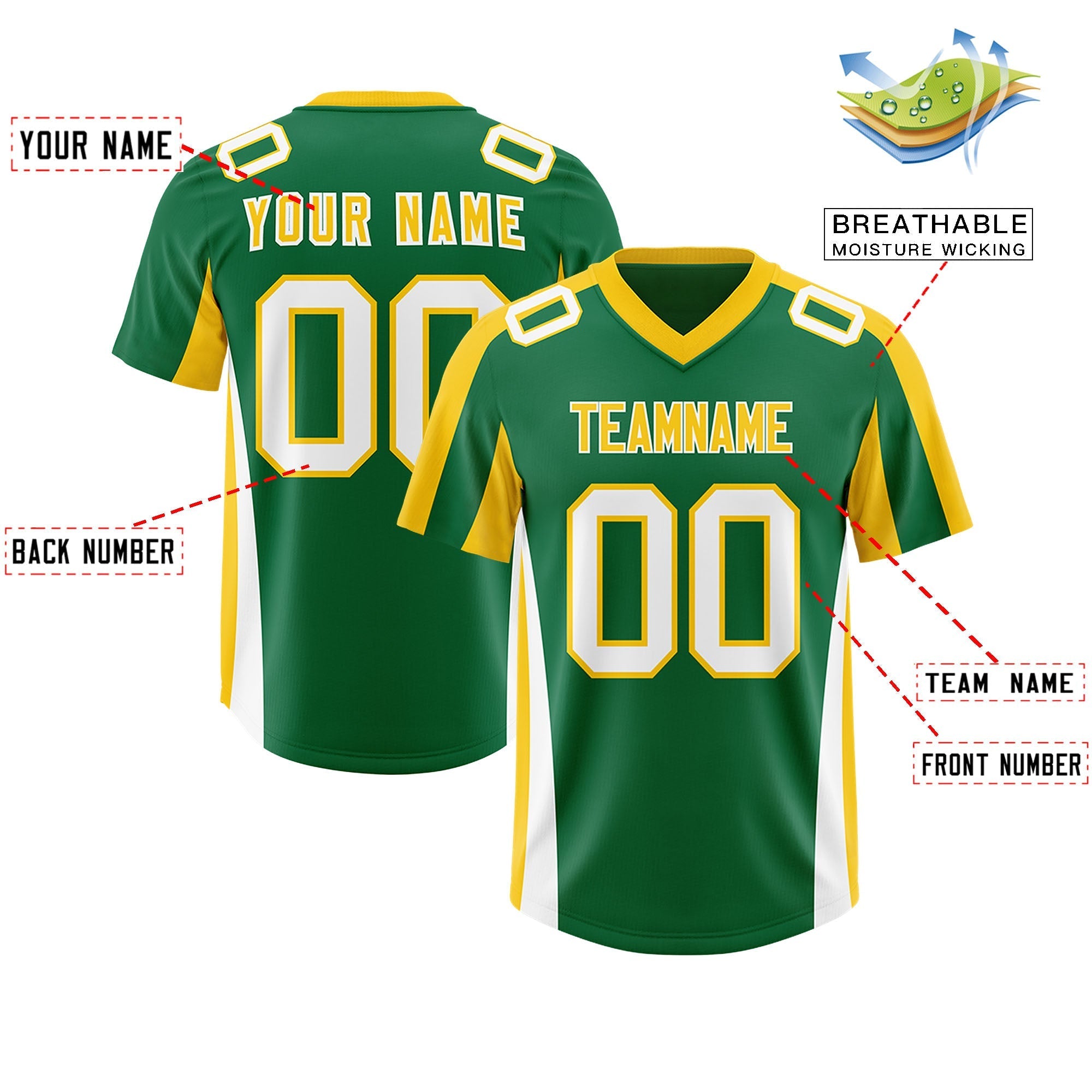 Custom Kelly Green Gold Side Stripe Pattern Authentic American Football Jersey