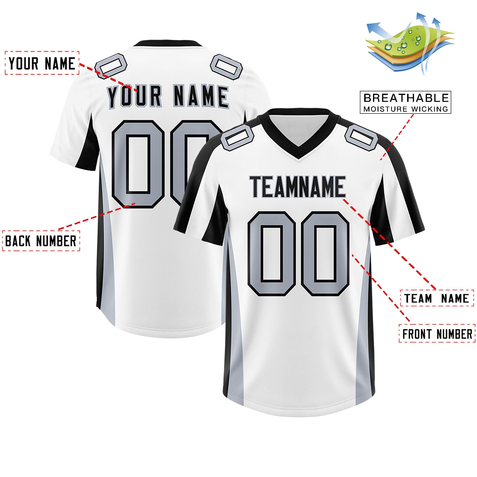 Custom White Black Side Stripe Pattern Authentic American Football Jersey